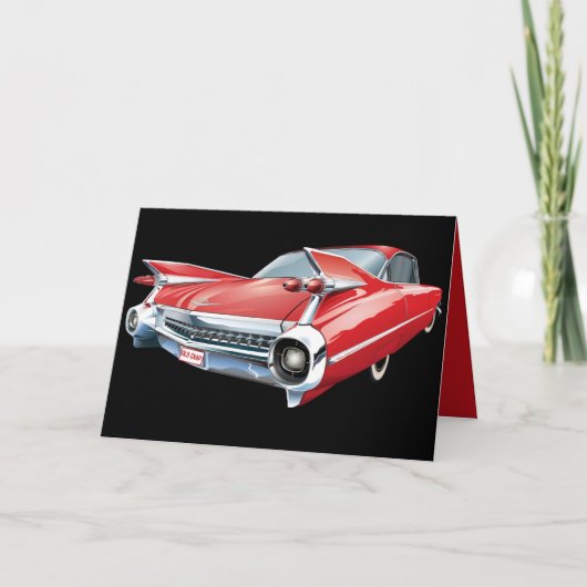 Vintage Red Car Finnen und Chrome Geburtstag Karte (Vorderseite)