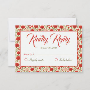 Vintage Red Carnation Blume Hochzeit RSVP Karte