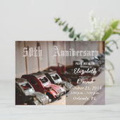 Vintage Red Cars 50 Jahre alt Einladung (Stehend Vorderseite)