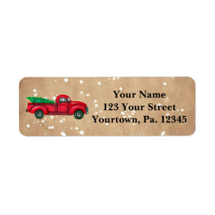 Vintage Red Christmas Tree Truck Address Labels