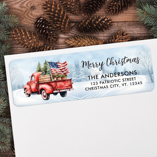 Vintage Red Christmas Truck Flag Rücksendeadresse