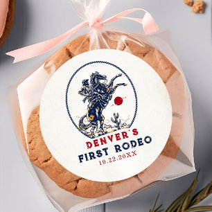 Vintage Red Cowboy Erste Rodeo-Geburtstag Runder Aufkleber