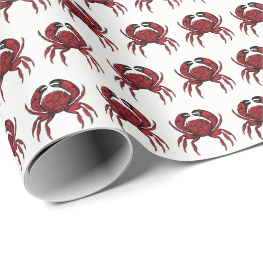 Vintage Red Crab #2 Zeichnend Geschenkpapier (Rolleneckpunkt)