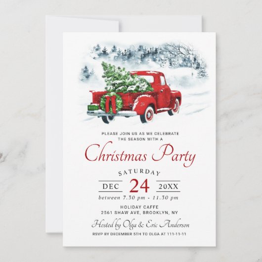 Vintage Red Farm Truck Weihnachtsfeier Einladung (Vorderseite)