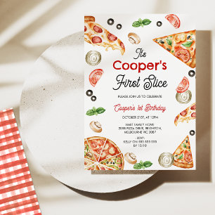 Vintage Red First Slice Pizza 1. Geburtstag Einladung