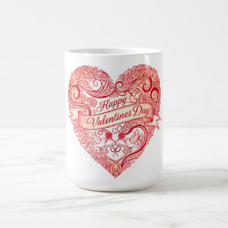 Vintage Red Floral Heart Valentine's Day Classic Kaffeetasse