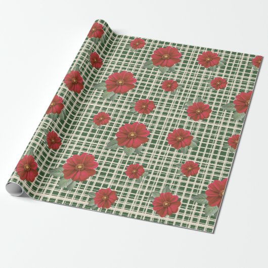 Vintage Red Floral Pattern Geschenkpapier (Ungerollt)