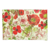 Vintage Red Green Poppies Sommer-Wildblumen Kissenbezug (Vorderseite)