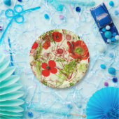 Vintage Red Green Poppies Sommer-Wildblumen Pappteller (Party)