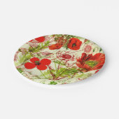 Vintage Red Green Poppies Sommer-Wildblumen Pappteller (Schrägansicht)