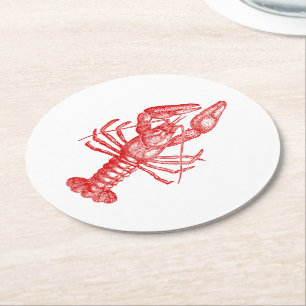 Vintage Red Lobster #1 Zeichnung Runder Pappuntersetzer