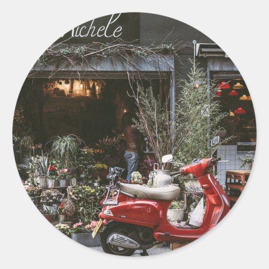 Vintage Red Motor Scooter Runder Aufkleber (Vorderseite)