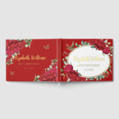 Vintage Red Peonies Floral Butterflies Birthday Gästebuch (Voll)