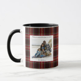 Vintage Red Plaid Monogram 2 Photo Cute Christmas Tasse