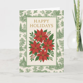 Vintage Red Poinsettia Holiday Card with Green Toi Karte