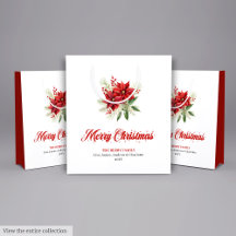 Vintage Red Poinsettia Merry Christmas Gift Bag