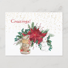 Vintage Red Poinsettia Teacups - Rabbiner Weihnach Postkarte