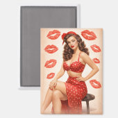 Vintage Red Polka Dot Pin-Up Magnet – Retro Glam (Vorderseite/Rückseite)