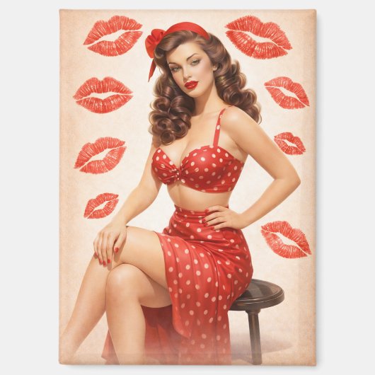 Vintage Red Polka Dot Pin-Up Magnet – Retro Glam (Vorderseite)