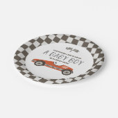 Vintage Red Race Car Baby Dusche Pappteller (Schrägansicht)