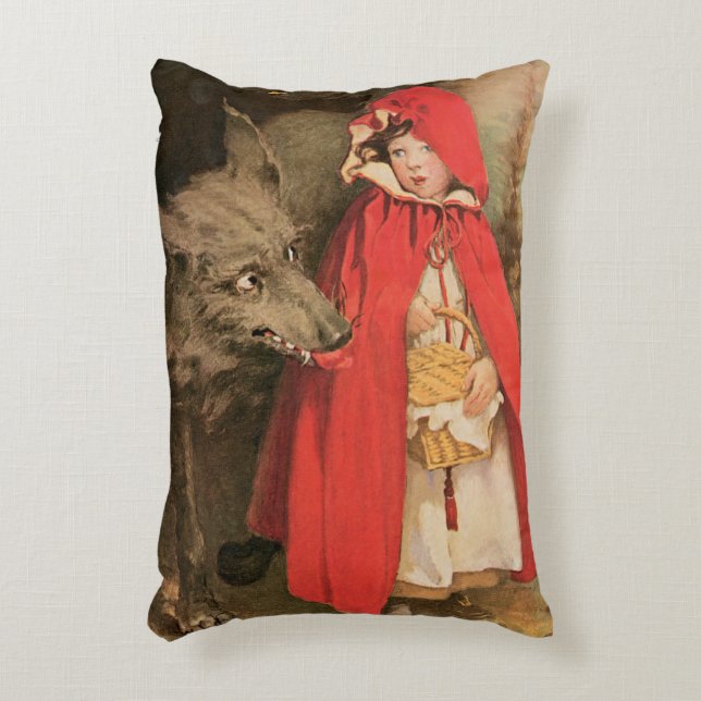 Vintage Red Riding Hood und Big Bad Wolf Dekokissen (Vorderseite(Vertikal))