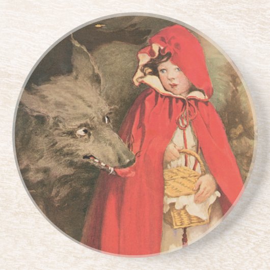Vintage Red Riding Hood und Big Bad Wolf Getränkeuntersetzer (Vorne)