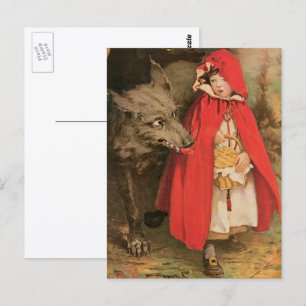 Vintage Red Riding Hood und Big Bad Wolf Postkarte
