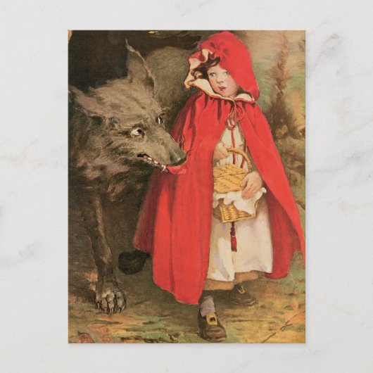 Vintage Red Riding Hood und Big Bad Wolf Postkarte (Vorderseite)