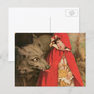 Vintage Red Riding Hood und Big Bad Wolf Postkarte