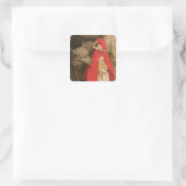 Vintage Red Riding Hood und Big Bad Wolf Quadratischer Aufkleber (Tasche)