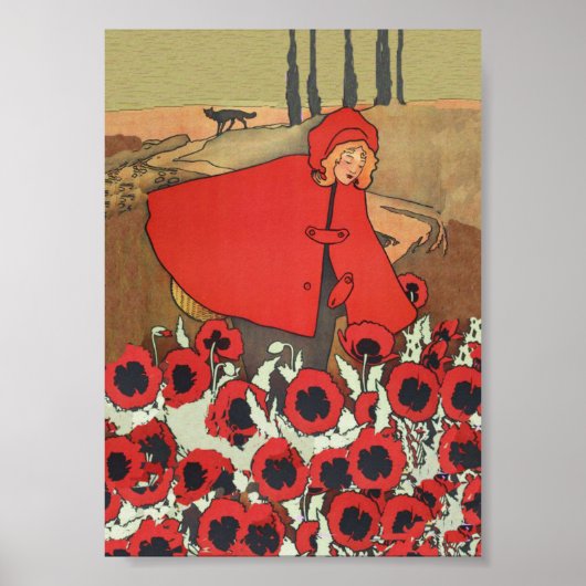 Vintage Red Riding Hood Wolf Poppy Blume Poster (Vorne)