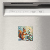 Vintage Red Squirrel Pine Tree Christmas Magnet (In Situ (Geschirrspüler))
