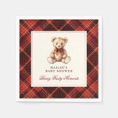 Vintage Red Tartan Teddy Bear Baby Shower Serviette (Vorderseite)