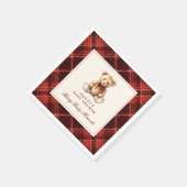 Vintage Red Tartan Teddy Bear Baby Shower Serviette (Ecke)