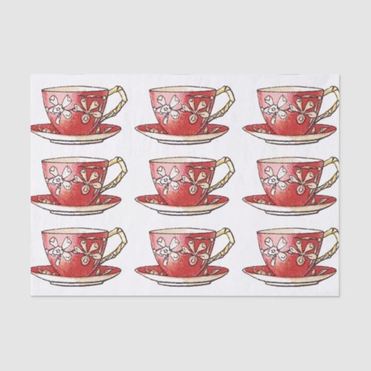 Vintage Red Teacups Seidenpapier (Vorderseite)