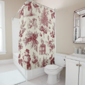 Vintage Red Toile Christmas Botanical - Holly Duschvorhang (Beispiel)