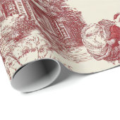 Vintage Red Toile Christmas Village - Santa Geschenkpapier (Rolleneckpunkt)