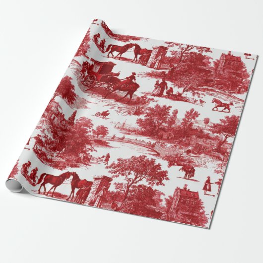 Vintage Red Toile Landscape (3) Geschenkpapier (Ungerollt)