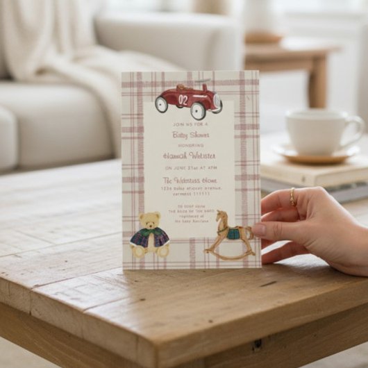 Vintage Red Toy Car Baby Shower Invitation Einladung