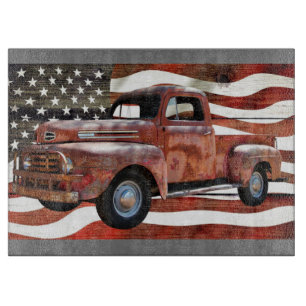 Vintage Red Truck American Flag Schneidebrett
