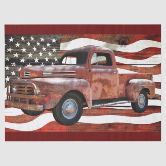 Vintage Red Truck American Flag Seidenpapier (Vorderseite)