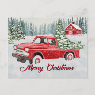 Vintage Red Truck Bringing Christmas Cheer in the Feiertagspostkarte
