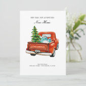 Vintage Red Truck Christmas Holiday Moving Ankündigung (Stehend Vorderseite)