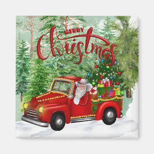Vintage Red Truck Christmas Magnet