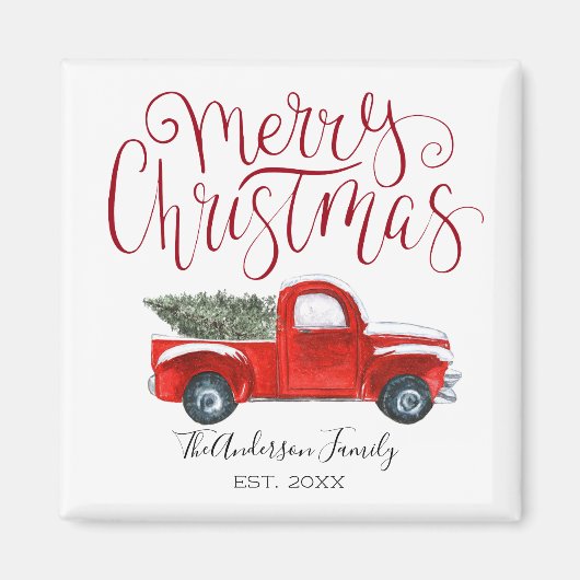 Vintage Red Truck Christmas Magnet (Vorne)