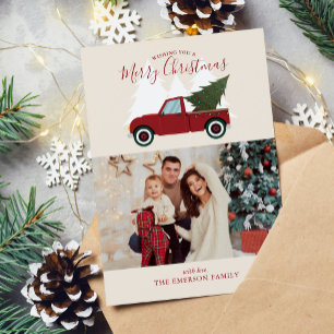 Vintage Red Truck Christmas Photo Feiertagskarte