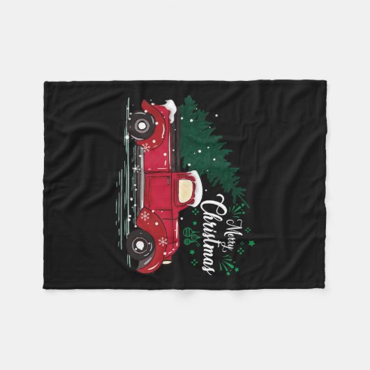 Vintage Red Truck Christmas Tree Fleecedecke (Vorderseite (Horizontal))