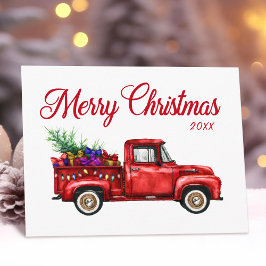Vintage Red Truck Geschenke Bäume Frohe Weihnachte Postkarte