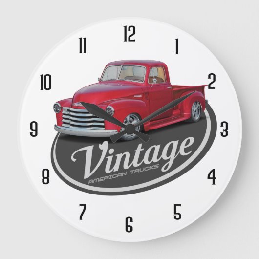 Vintage Red Truck Große Wanduhr (Vorderseite)