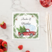 Vintage Red Truck Schnee Weihnachtsfeier Serviette (Beispiel)
